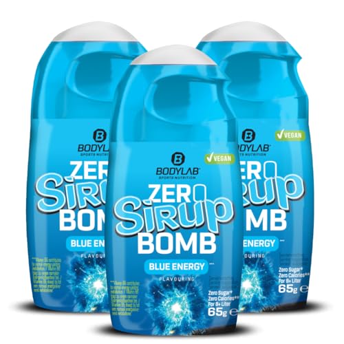 Bodylab24 ZERO Sirup BOMB Blue Energy, 3 x 65ml, zuckerfrei und praktisch ohne Kalorien, mit nur 1kcal je 100ml Wasser-Sirup-Mischung, hochkonzentriert, für 8 l Fertiggetränk von Bodylab24