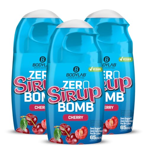 Bodylab24 ZERO Sirup BOMB Cherry, 3 x 65ml, zuckerfrei und praktisch ohne Kalorien, mit nur 1kcal je 100ml Wasser-Sirup-Mischung, hochkonzentriert, für 8 l Fertiggetränk von Bodylab24