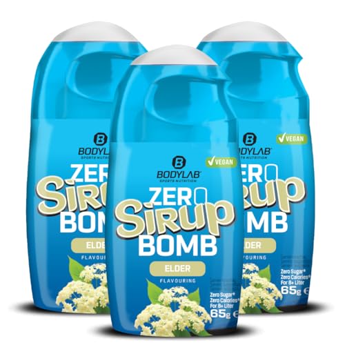 Bodylab24 ZERO Sirup BOMB Elder, 3 x 65ml, zuckerfrei und praktisch ohne Kalorien, mit nur 1kcal je 100ml Wasser-Sirup-Mischung, hochkonzentriert, für 8 l Fertiggetränk von Bodylab24