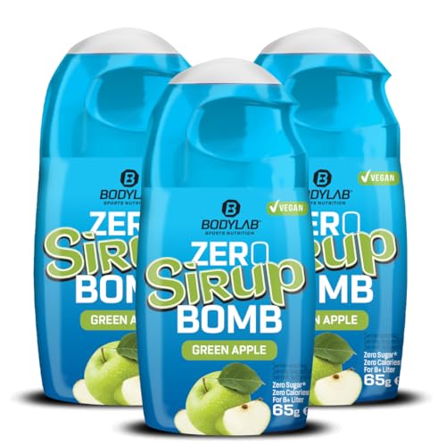 Bodylab24 ZERO Sirup BOMB Green Apple, 3 x 65ml, zuckerfrei und praktisch ohne Kalorien, mit nur 1kcal je 100ml Wasser-Sirup-Mischung, hochkonzentriert, für 8 l Fertiggetränk von Bodylab24