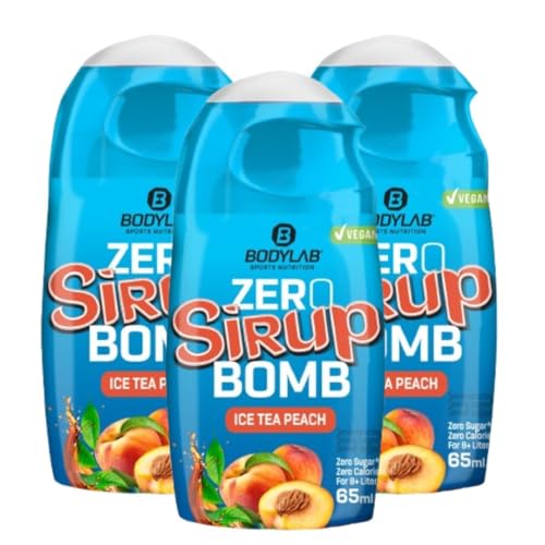 Bodylab24 ZERO Sirup BOMB Ice Tea Peach, 3 x 65ml, zuckerfrei und praktisch ohne Kalorien, mit nur 1kcal je 100ml Wasser-Sirup-Mischung, hochkonzentriert, für 8 l Fertiggetränk von Bodylab24