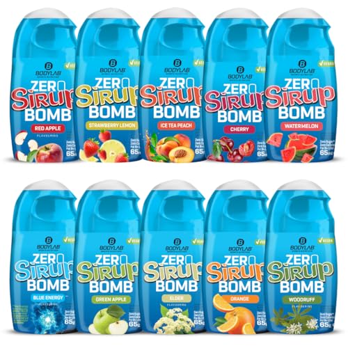 Bodylab24 ZERO Sirup BOMB Mixed Box 1 + 2, 10 x 65ml, zuckerfrei und praktisch ohne Kalorien, mit nur 1kcal je 100ml Wasser-Sirup-Mischung, hochkonzentriert, für 8 l Fertiggetränk von Bodylab24