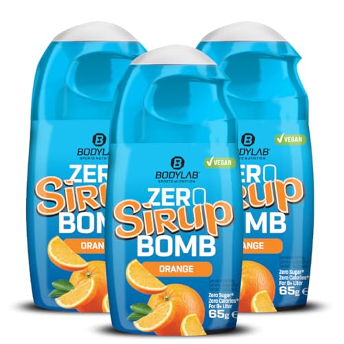 Bodylab24 ZERO Sirup BOMB Orange, 3 x 65ml, zuckerfrei und praktisch ohne Kalorien, mit nur 1kcal je 100ml Wasser-Sirup-Mischung, hochkonzentriert, für 8 l Fertiggetränk von Bodylab24