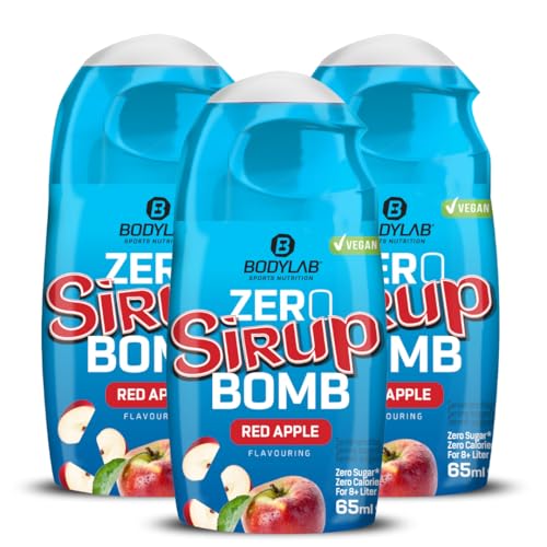 Bodylab24 ZERO Sirup BOMB Red Apple, 3 x 65ml, zuckerfrei und praktisch ohne Kalorien, mit nur 1kcal je 100ml Wasser-Sirup-Mischung, hochkonzentriert, für 8 l Fertiggetränk von Bodylab24