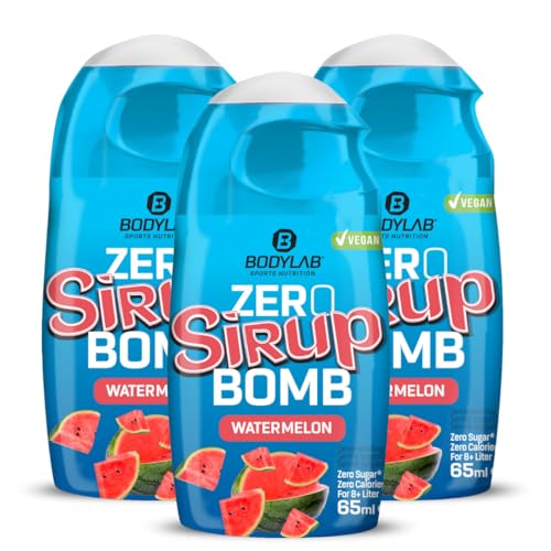 Bodylab24 ZERO Sirup BOMB Watermelon, 3 x 65ml, zuckerfrei und praktisch ohne Kalorien, mit nur 1kcal je 100ml Wasser-Sirup-Mischung, hochkonzentriert, für 8 l Fertiggetränk von Bodylab24