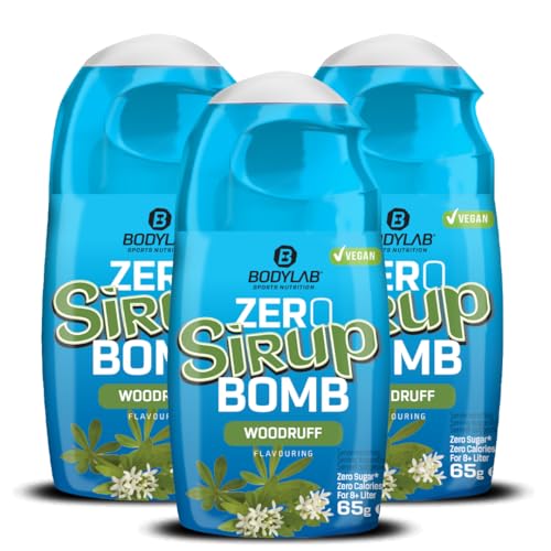 Bodylab24 ZERO Sirup BOMB Woodruff, 3 x 65ml, zuckerfrei und praktisch ohne Kalorien, mit nur 1kcal je 100ml Wasser-Sirup-Mischung, hochkonzentriert, für 8 l Fertiggetränk von Bodylab24