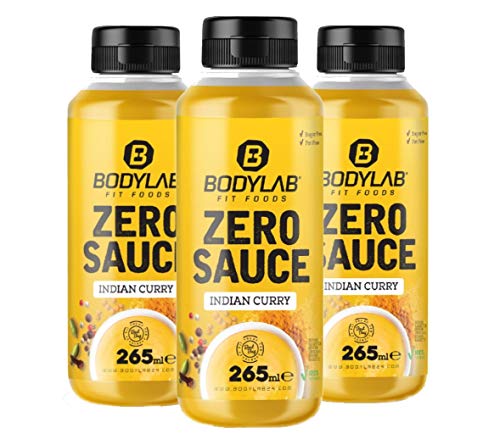 Bodylab24 Zero Sauce Indian Curry 3 x 265ml, kalorienarm, nur 3-9 kcal je 15g Portion, fett- und zuckerreduziert, perfekt zum Verfeinern von Gerichten, als Sauce oder Dressing, ideal für jede Diät von Bodylab24