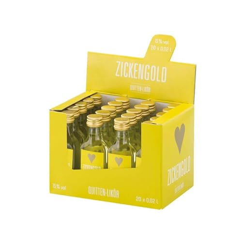 Boente Zicken-Box Likör Quitte | Zickengold Pack mit 20 x 20 ml Mini Glas Flaschen | 15% Vol. Alkohol Shots | Geschenke für Frauen und Männer | Alkohol Getränke von Boente