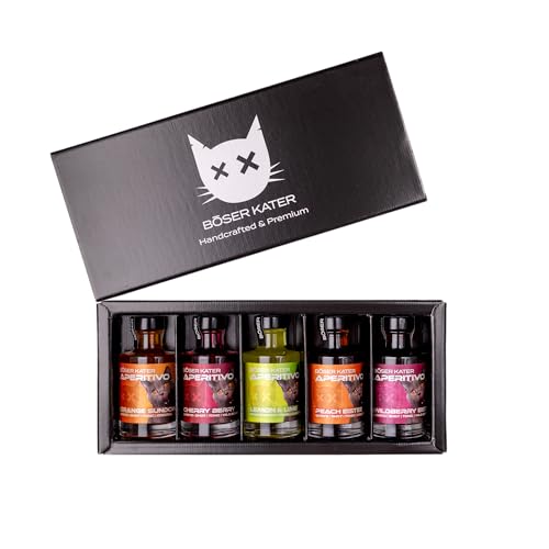 Böser Kater Aperitivo Tasting Set | 5 fruchtige Geschmacksrichtungen | Aperitif Likör | Ideal als Spritz oder Tonic Cocktail | Perfekte Geschenkidee | 5x 0,1l 15% Vol. von Böser Kater