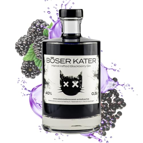 Böser Kater Black Gin | Das Original | Handgemachter Blackberry Gin mit fruchtigem Brombeer-Geschmack | Schwarz Violetter Cocktail | Die perfekte Geschenkidee 0,5l 40% Vol von Böser Kater