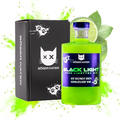 Böser Kater Blacklight Gin | Weltweit erster Schwarzlicht Neon Gin mit Leucht-Effekt | Partydrink | Fruchtiger Limettengeschmack | In hochwertiger Geschenkbox | Geschenkidee | 0,5l 40% Vol. von Böser Kater