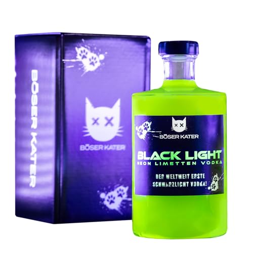 Böser Kater Blacklight Vodka | Weltweit erster Schwarzlicht Neon Vodka mit Leucht-Effekt | Partydrink | Fruchtiger Limettengeschmack | In hochwertiger Geschenkbox | Geschenkidee | 0,5l 40% Vol. von Böser Kater