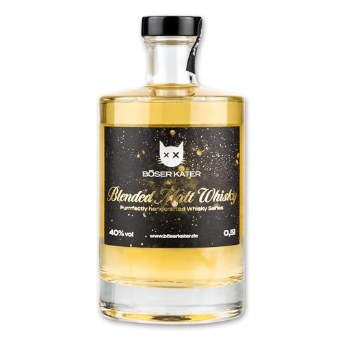 Böser Kater Blended Malt Whisky | Fassgelagerter & handgemachter Single Malt Blend | Das perfekte Geschenk | Einzigartiger Geschmack mit Noten von Honig & Vanille 0,5l 40% Vol. von Böser Kater