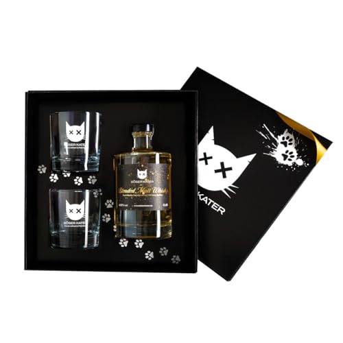 Böser Kater Blended Malt Whisky Geschenkset mit 2 Gläsern, feine Geschmacksnoten von Honig & Vanille, das perfekte Geschenk in hochwertiger Box, 0,5l 40% Vol. von Böser Kater