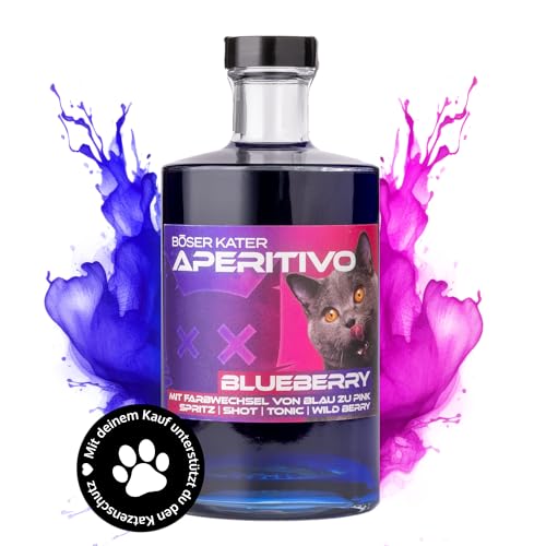 Böser Kater Blueberry Aperitivo mit Farbwechsel | Fruchtiger Heidelbeeren Likör | Farbwechseleffekt von Blau zu Violett | Erfrischender Aperitif | Ideal als Spritz & Tonic Cocktail 0,5l 15% Vol von Böser Kater