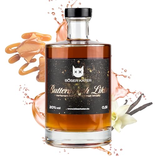 Böser Kater Butterscotch Likör mit Whisky, das perfekte Geschenk für jeden Anlass, einzigartig milder Geschmack, Noten von Karamell & Vanille, Caramel Liqueur, 0,5l - 20% Vol. von Böser Kater