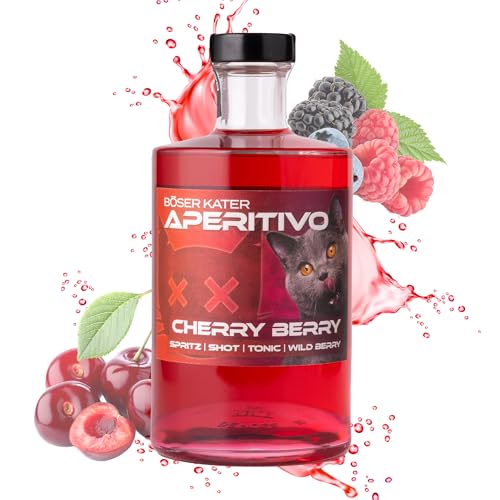 Böser Kater Cherry Berry Aperitivo | Farbwechsel Effekt von Lila zu Rot durch Tonic oder Secco | Kirsche Beeren Frucht Likör | Ideal als Spritz oder Cocktail | Perfekte Geschenkidee 0,5l 15% Vol. von Böser Kater