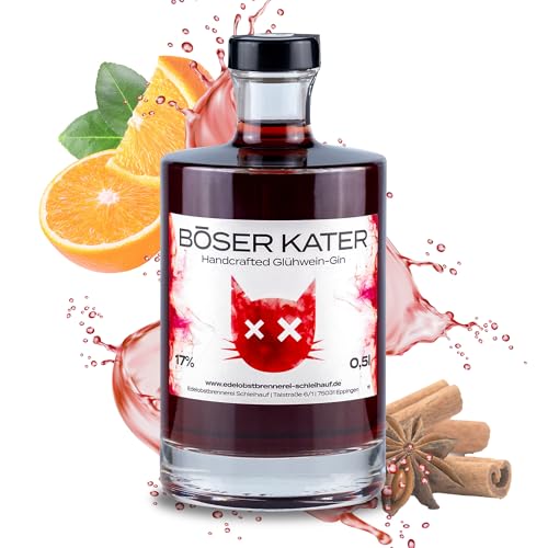 Böser Kater Glühwein Gin - Heiße Mieze, Glühpunsch trifft Gin, Ideal für winterliche Cocktails mit Geschmack, Die perfekte Geschenkidee, Handgemacht mit kleiner Auflage, 0,5l 17% Vol von Böser Kater