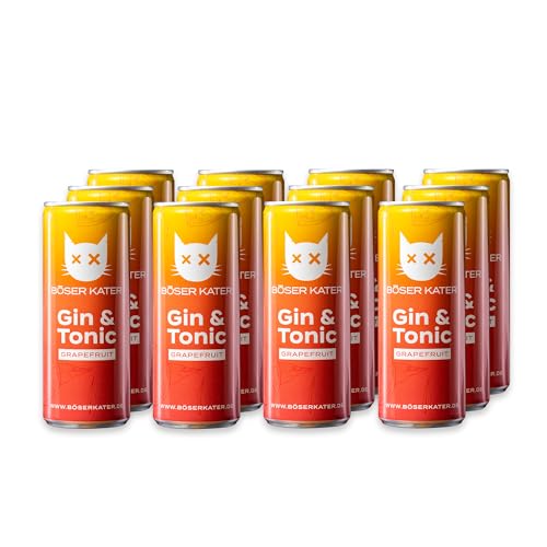 Böser Kater Grapefruit, Gin & Tonic Dosen, Saftiger Grapefruit-Geschmack, Erfrischendes Mixgetränk, Handlicher Ready-To-Drink Cocktail, Trinkfertig für unterwegs, 12 x 250 ml - 10% Vol von Böser Kater