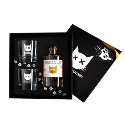 Böser Kater Rhabarber Vanilla Gin Geschenkset mit 2 Gläsern, das perfekte Gin Geschenk in hochwertiger Box, 0,5l 47% Vol. von Böser Kater