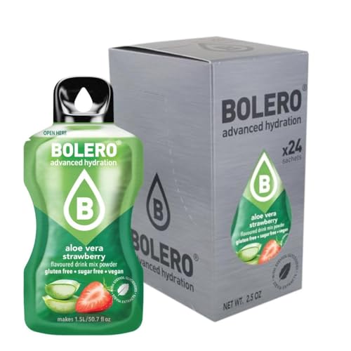 Bolero ALOE VERA STRAWBERRY 24x3g | Saftpulver ohne Zucker, gesüßt mit Stevia + Vitamin C | geeignet für Kinder und Diabetiker | glutenfrei und veganfreundlich | der Geschmack gemischter Beeren von Bolero