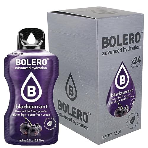 Bolero BLACKCURRANT 24x3g | Saftpulver ohne Zucker, gesüßt mit Stevia + Vitamin C | geeignet für Kinder, Sportler und Diabetiker | glutenfrei und veganfreundlich | von BOLERO