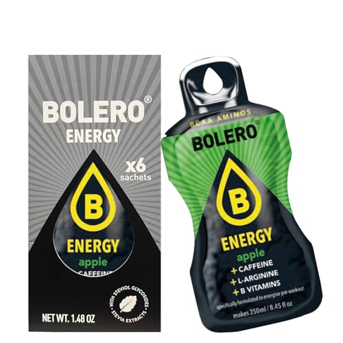 Bolero Energy Getränkepulver Apfel I Energy Kick durch Koffein I Guarana-Samenextrakt I glutenfrei, vegan I zuckerfrei I Handliche Portionsbeutel von Bolero