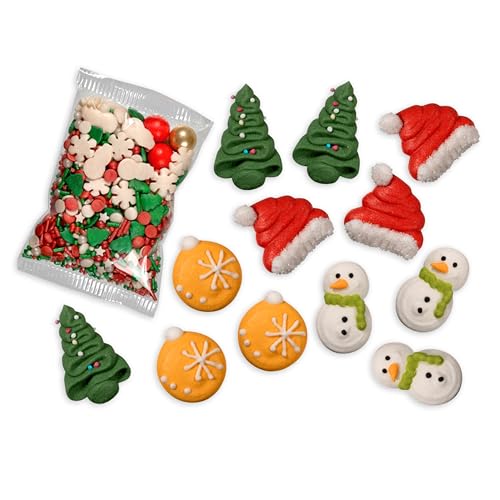 Bombasei Kuchendekor Weihnachtsset - 12 liebevoll gestaltete Zuckerfiguren + 25g bunte Weihnachtsstreusel - Deko für festliche Kuchen, Plätzchen & Desserts - Ideal für die kreative Weihnachtsbäckerei von Bombasei decor