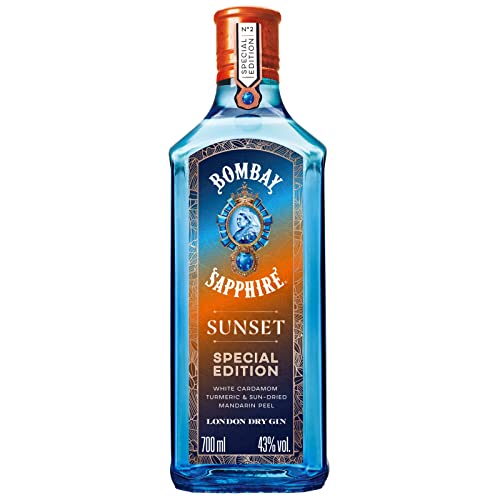 Bombay Sapphire Sunset Limited Edition Premium London Dry Gin, per Dampfinfusion hergestellt mit weißem Kardamom, Kurkuma und Clementinen, ideal als Geschenk, 43% Vol., 70 cl/700 ml von Bombay