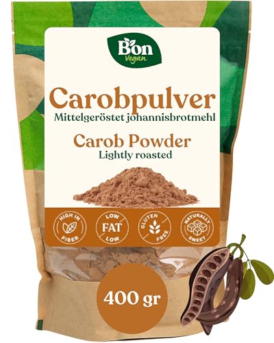 Carob powder dunkel von Bon Vegan | Johannisbrotkernmehl für Schokolade & Desserts | Kalorienarme, natürlich süß Kakaoersatz | Johannisbrot gemahlen & geröstet von Bon Vegan