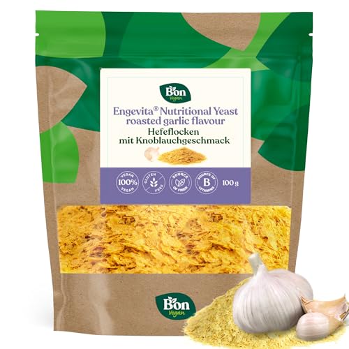 Engevita Hefeflocken mit Knoblauchgeschmack | Nutritional Yeast Flakes | Veganer Glutenfrei Käseersatz | Gentechnikfrei | Inaktive Nährhefe Flocken von Bon Vegan - 100 gr von Bon Vegan