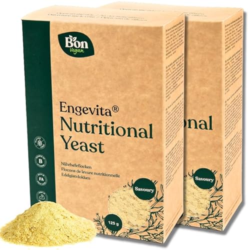 Engevita Inaktive Hefeflocken von Bon Vegan | Nutritional Yeast Flakes | Veganer Glutenfrei Käseersatz | Gentechnikfrei | Nährhefe Flocken ohne Zusatz von Vitaminen - 2x125gr von Bon Vegan