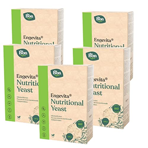 Engevita Nährhefe Flocken by Bon Vegan | Premium Nutritional Yeast Flakes 5x125g | veganer Käseersatz | mit Vitamin B12 | Vitamine des B-Komplexes und Zink | Gentechnikfrei | ohne Zusatz von Vitaminen von Bon Vegan