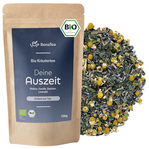 BIO Abendtee 100g - Deine Auszeit mit Baldrian, Lavendel, Melisse, Kamille, Lose Kräuter-Tee-Mischung für Entspannung am Abend von BonaTea