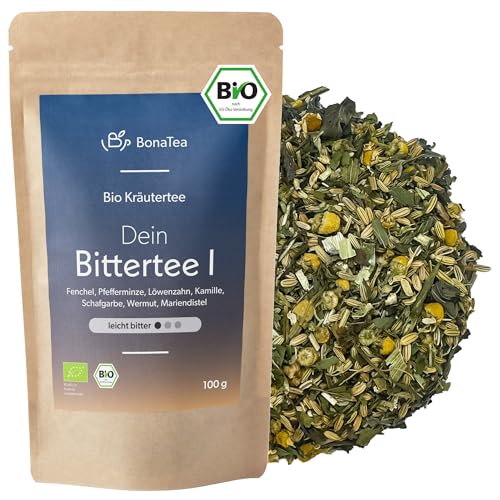 BIO Bittertee mit Löwenzahn, Wermut, Mariendistel und weiteren leckeren Bitterkräutern - Bitterstoff Kräutertee 100g Intensität: Leicht von BonaTea