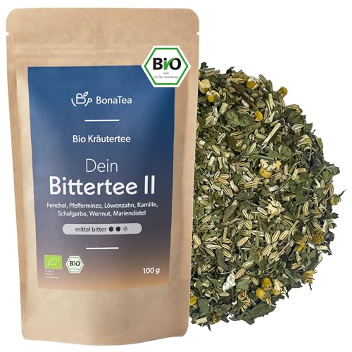 BIO Bittertee mit Löwenzahn, Wermut, Mariendistel und weiteren leckeren Bitterkräutern - Bitterstoff Kräutertee 100g Intensität: Mittel von BonaTea