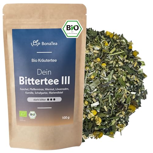 BIO Bittertee mit Löwenzahn, Wermut, Mariendistel und weiteren leckeren Bitterkräutern - Bitterstoff Kräutertee 100g Intensität: Stark von BonaTea