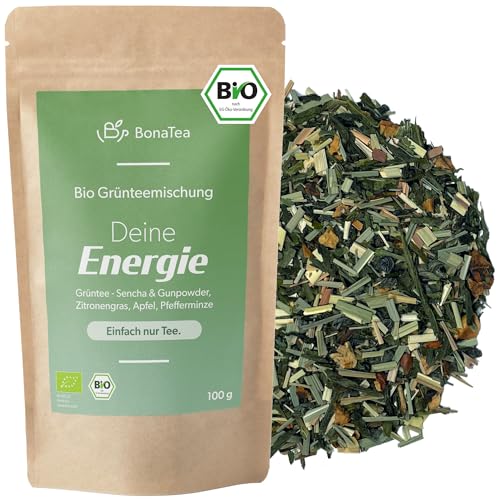 BIO Deine Energie - Bio Grüner Tee Mischung 100g mit Sencha, Gunpowder, Zitronengras, Loser Tee mit Koffein zum Aufwachen am Morgen von BonaTea