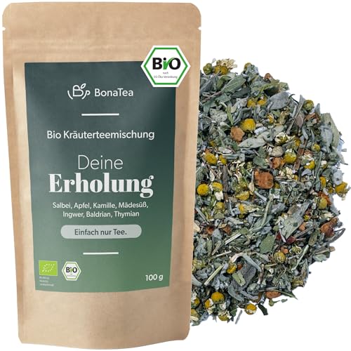 BIO Deine Erholung 100g - Kräutertee mit Salbei, Kamille, Baldrian, Ingwer, Loser Naturbelassener Tee zur Erholung am Abend von BonaTea