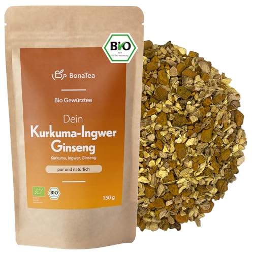 BIO Kurkuma Ingwer Ginseng Tee - Hochwertiger loser Gewürztee nach ayurvedischer Tradition 150g von BonaTea