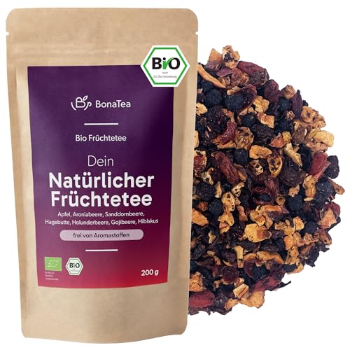 BIO Natürlicher Früchtetee lose ohne Aromastoffe mit Sanddornbeeren, Holunderbeeren, Aroniabeeren und Goji Beeren, 200g von BonaTea