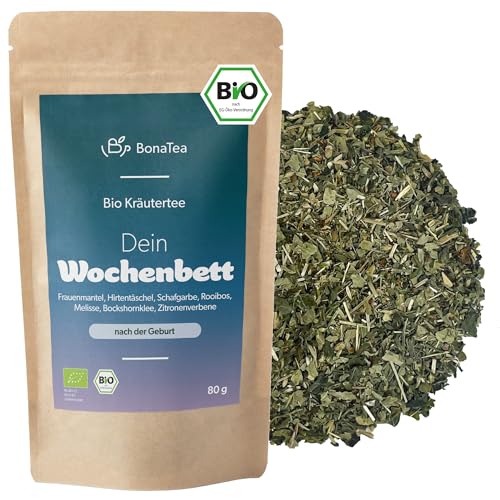 BIO Wochenbett Tee mit Frauenmantel, Hirtentäschel und Schafgarbe und weiteren Frauenkräutern - liebevolles Geschenk zur Geburt für eine frische Mama von BonaTea