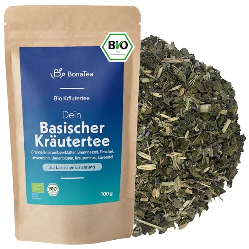 BIO Basischer Kräutertee 100g - Basentee mit Brennnessel, Löwenzahn, Lindenblüten, Grünhafer, Brombeerblättern und weiteren Basenkräutern von BonaTea