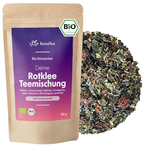 BIO Rotklee Tee mit Frauenmantel, Schafgarbe und weiteren leckeren Frauenkräutern nach traditioneller Rezeptur von BonaTea