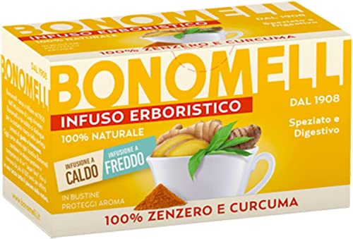 3x Bonomelli Infusi Erboristici Zenzero e Curcuma Infusion mit Ingwer und Kurkuma Packung mit 16 Filtern 100 % natürliche Inhaltsstoffe von Bonomelli