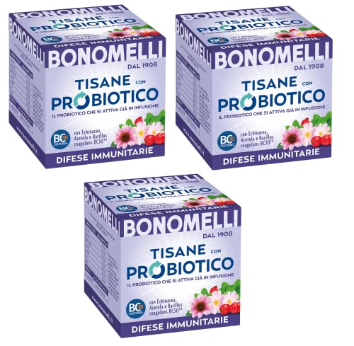 3x Bonomelli Tisane con Probiotico Difese Immunitarie Immunabwehr Kräutertees mit Probiotika mit Echinacea und Acerola Packung mit 10 Filtern von Bonomelli