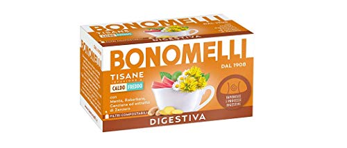 Bonomelli Tisane Digestiva Um die Verdauung zu unterstützen mit Minze, Rhabarber, Enzian und Ingwerextrakt 100% natürliche 16 Filter von Bonomelli