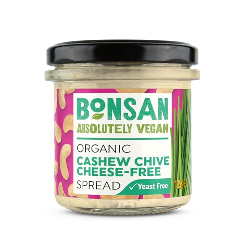 Bonsan Organic Cashew Chive Cheese-Free Spread 135g, Pack of 6 - Vegan Cream Cheese Alternative - Made from Cashews & Fragrant Chives - Yeast Free & GMO Free - for Sandwhiches & Dipping von Bonsan