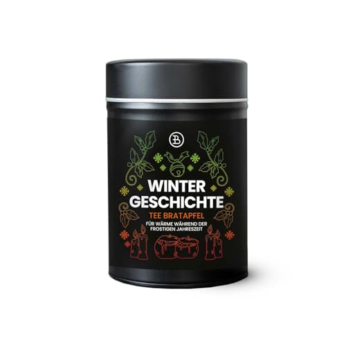 Bookiepad Wintergeschichte Bratapfeltee, Loser Tee, Tee Dose, Früchtetee-Mischung, ca. 100g, mit Zimt & Apfelstücken, Vegan, intensiver Bratapfel-Geschmack, ca. 80 Portionen von Bookiepad