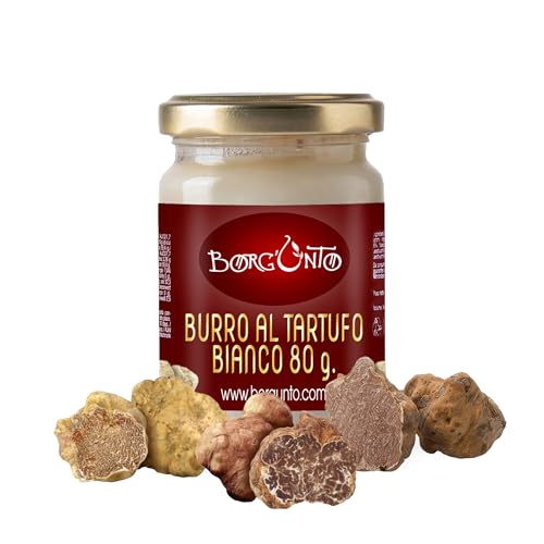 Borgunto® WEISSER TRÜFFELBUTTER 12x80g - mit echtem Marzuolo, Tuber Borchii und Weißem Trüffel • Glutenfrei, ohne Konservierungsstoffe und Farbstoffe von Borgunto